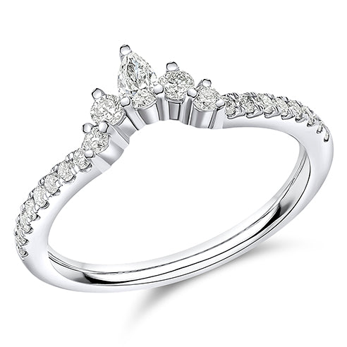 Round Brilliant and Pear Cut Tiara Shaped Micro Set Half Set Eternity Ring 0.35ct